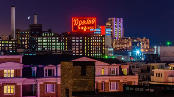 The Domino Sugars Factory at night from Federal Hill, Baltimore,