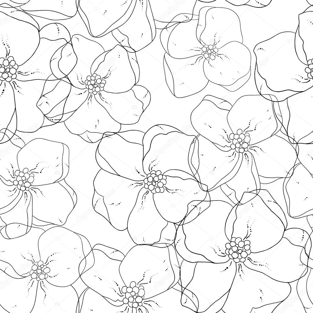 Seamless floral colored background. Black and white fabric ...