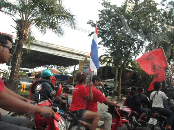 Many people ride motorcycle to political rally for support Thai government