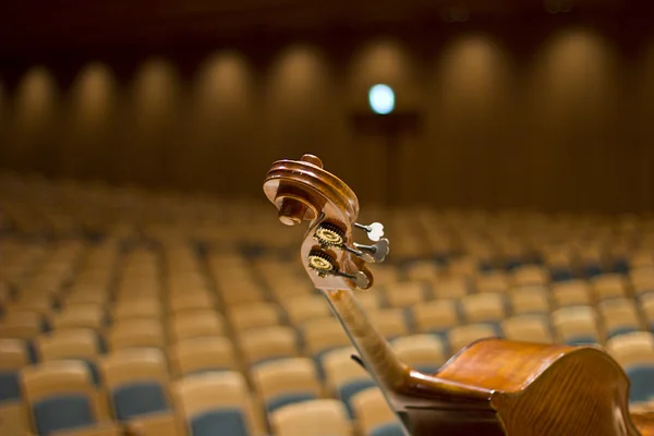 Contrabass on stage in front of an empty hall