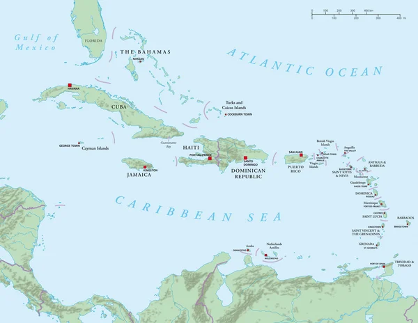 Caribbean - Large And Lesser Antilles - Political Map