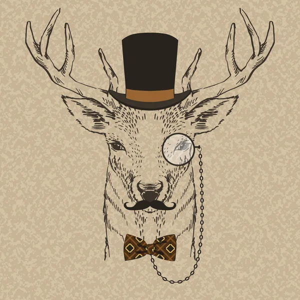 Fashion Illustration of Deer Portrait in Retro Style