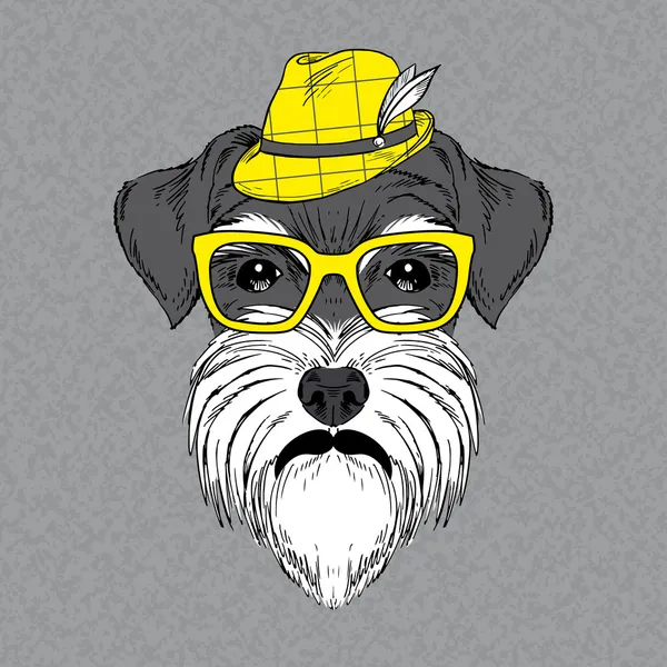 Hand Drawn Vector Fashion Portrait of Schnauzer