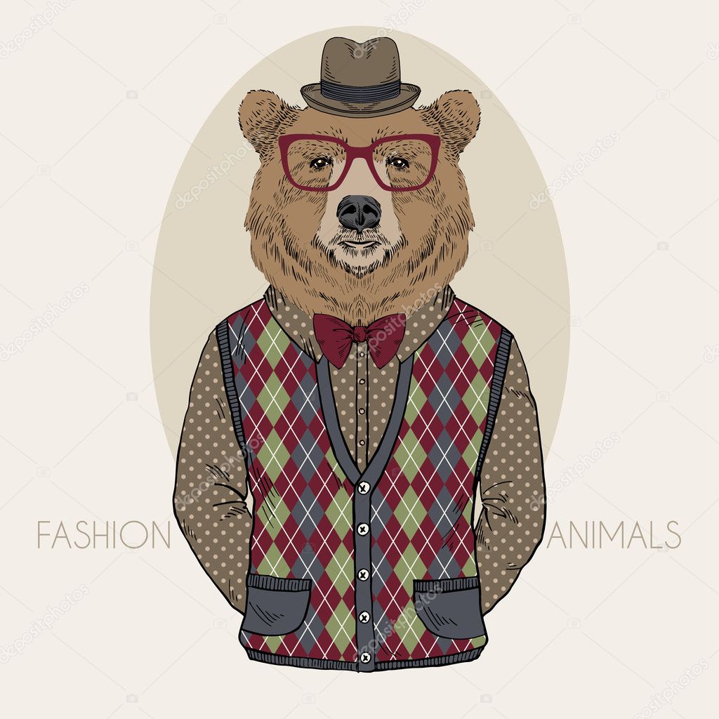 Hand getrokken mode illustratie van beer in kleuren — stockvector ... Mode illustraties