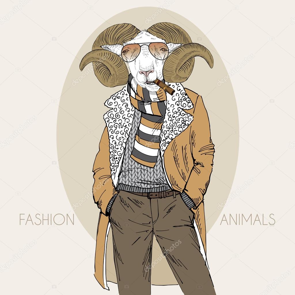Hand getekend mode illustratie van aangeklede schapenvlees ... Mode illustraties