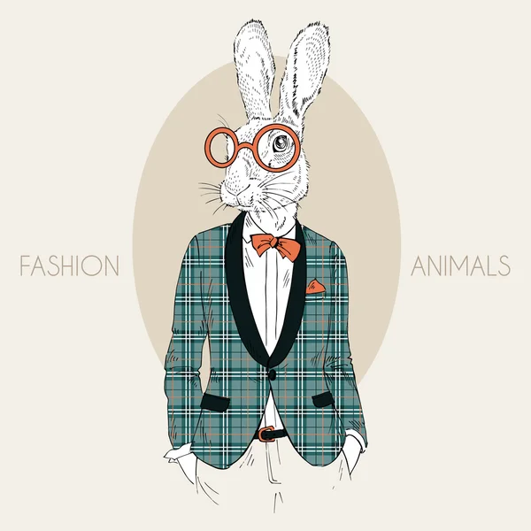 Bunny hipster dressed up in trendy plaid coat