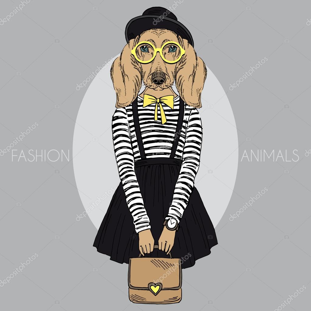 Teckel meisje hipster — stockvector © olga.angelloz #43039565 Mode illustraties