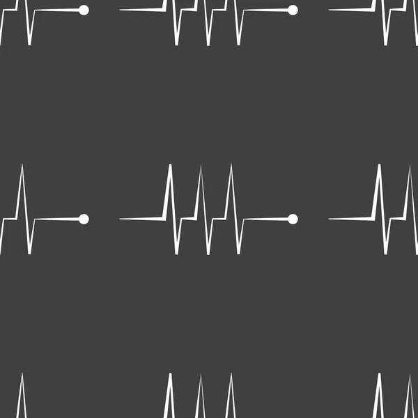 Heart rhythm web icon. flat design. Seamless gray pattern.
