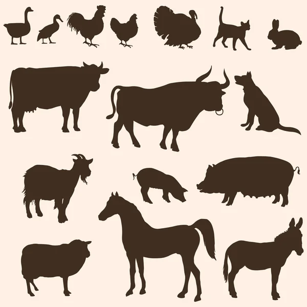 Vector silhouettes of farm animals