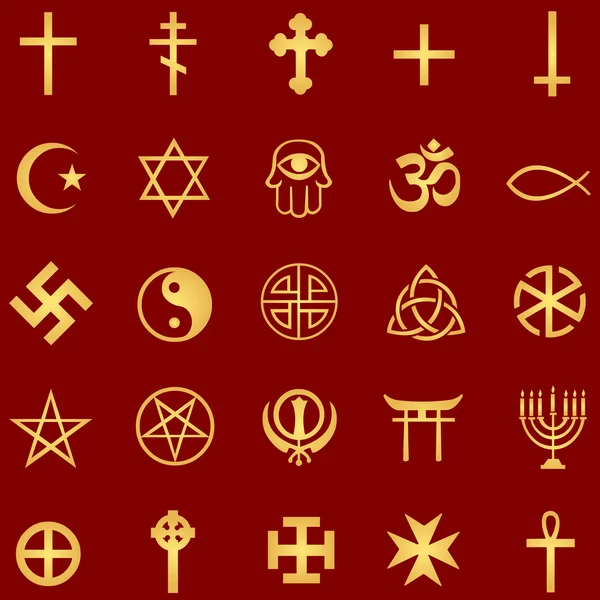 Vector set of gold religious symbols on red background