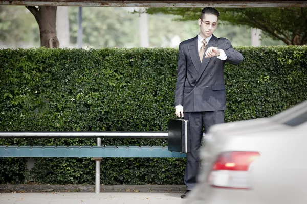 Businessman waiting for the bus