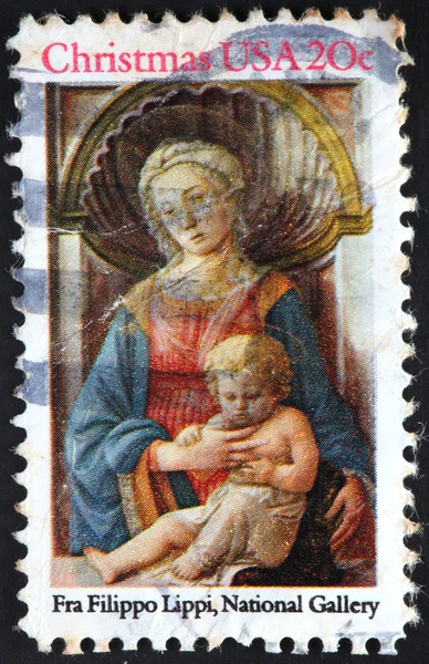 美国,打印一张邮票显示的圣母与圣婴由 fra filip
