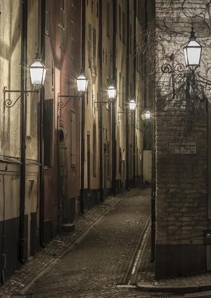 Old Town street at night.