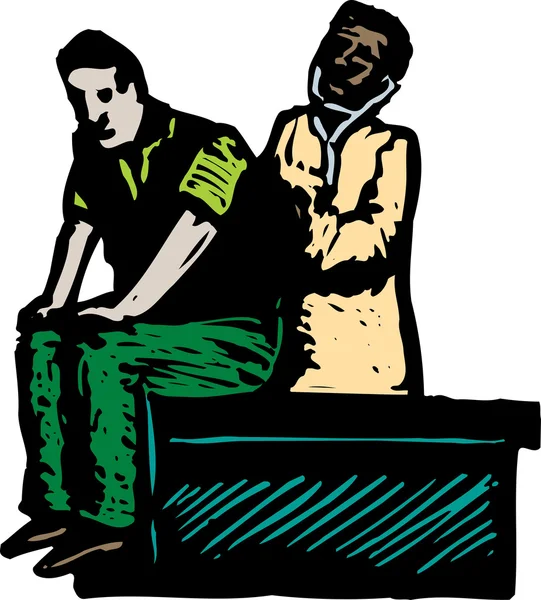 Woodcut Illustration of Male Doctor Examining Patient