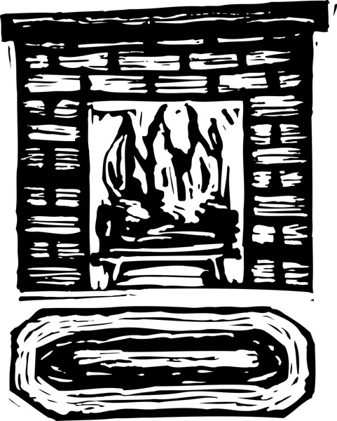 Vector Illustration of Roaring Fire in Fireplace