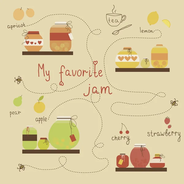 Vintage jams vector collection. Strawberry jam. Red cerry jam.