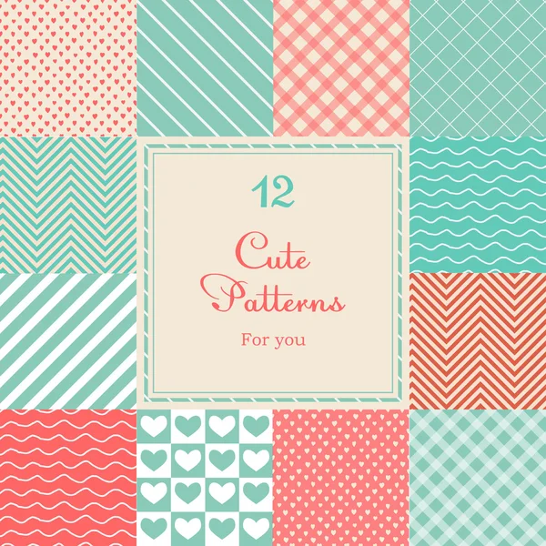 12 Cute different vector seamless patterns (tiling).