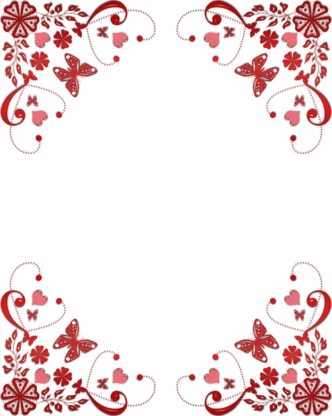 Red frame floral border with butterflies and hearts