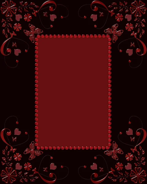 Red glass frame with butterflies and hearts