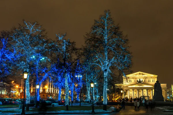 Holiday illumination in Moscow street near the Bolshoi Theatre