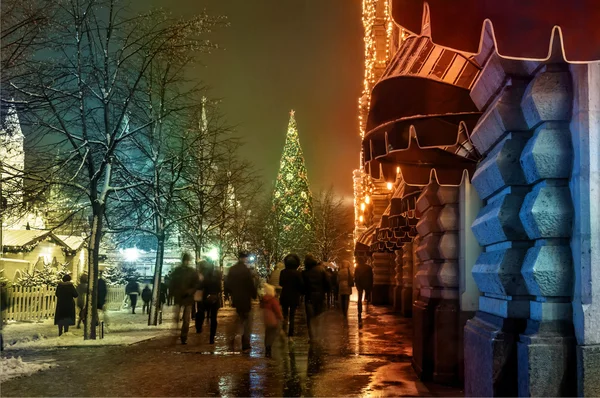 Christmas on the streets of Moscow, Russia at the evening