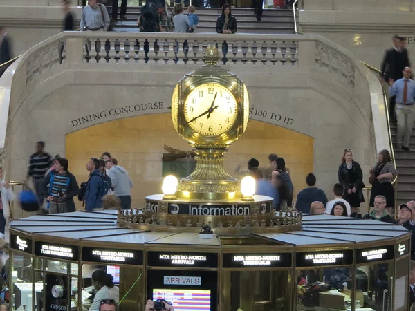 Famous Historic Clock above Ticket Counters at Grand Central Station with people hurrying.