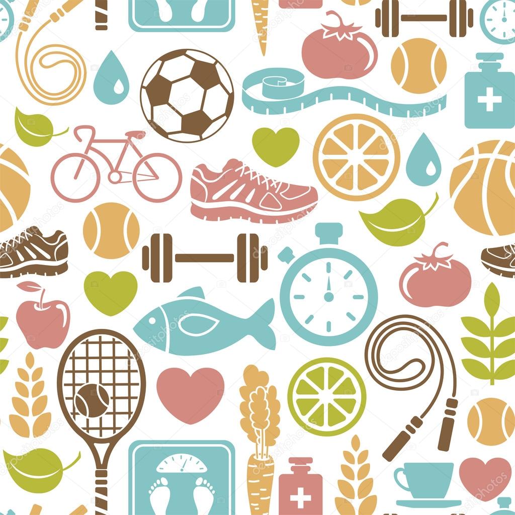 Seamless pattern with healthy lifestyle icons — Stock Vector ...