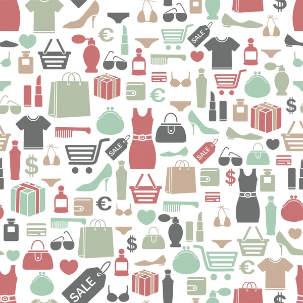 Seamless vector background with colorful shopping icons