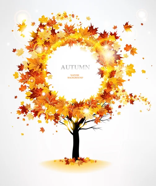 Autumn tree with beautiful flying leaves