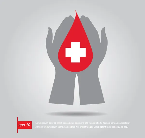 Hand hold pharmacy cross in red blood icon vector