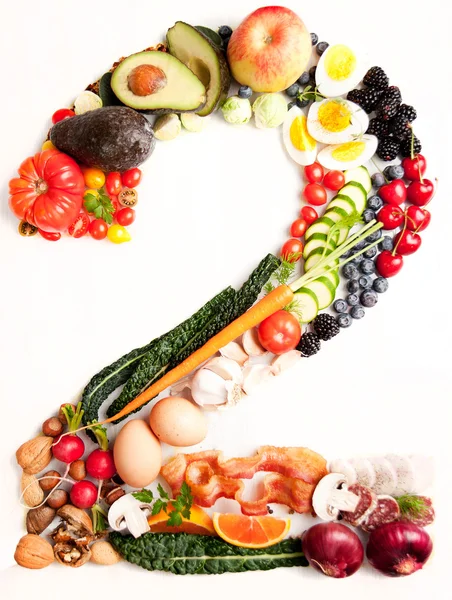 Healthy Vegetables, Meats, Fruit and Fish Shaped in Number Two 2