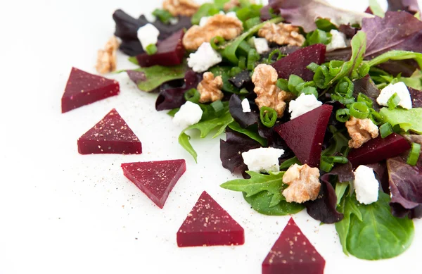 Beet Salad with Goat Cheese, Candied Walnuts, Spring Greens, and Herbs