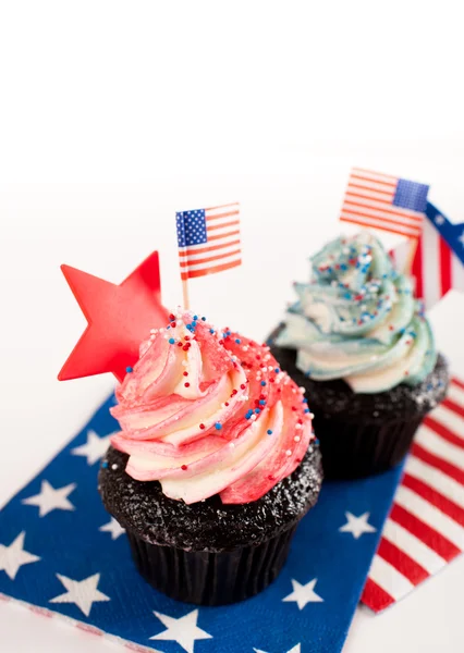 Patriotic Chocolate Cupcakes with Red and Blue Frosting for Independence Day