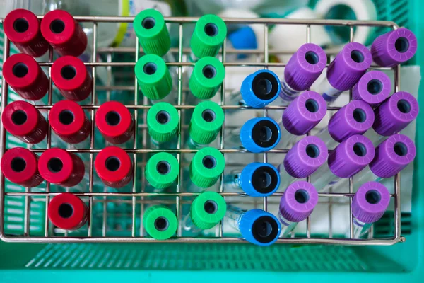 Set of colorful empty blood sample tubes