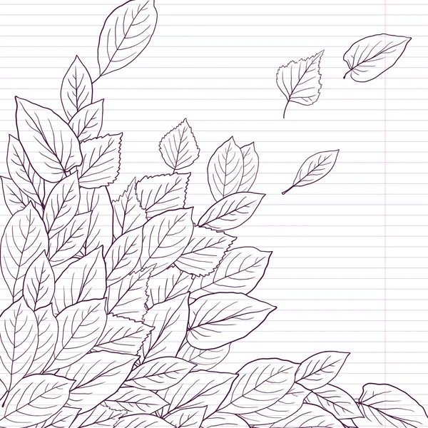 Ink drawing leaves at lined paper