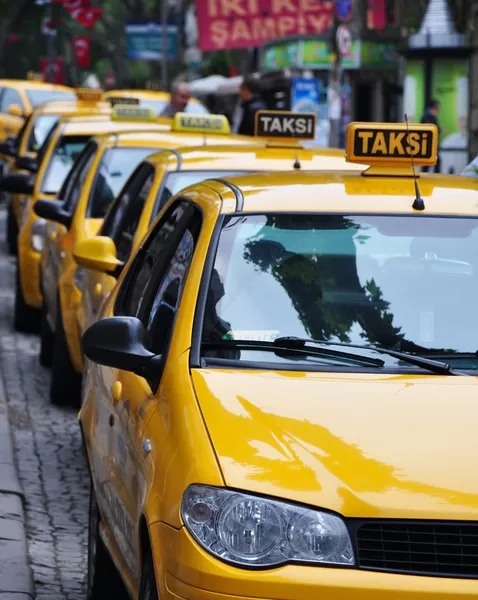Crowded taxi stop in Istanbul city, Turkey