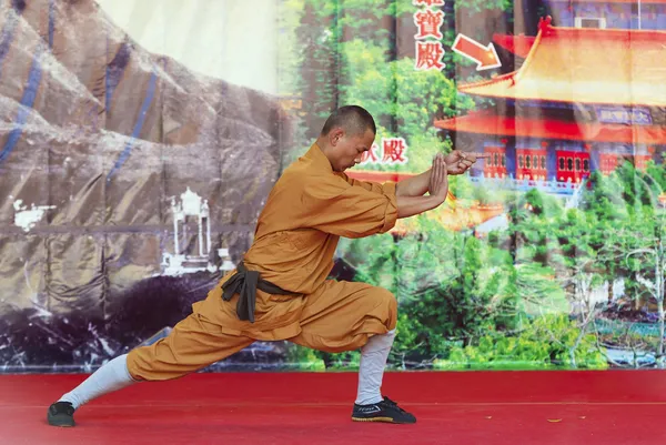 Shaolin monks do no-charge show to promote chinese martial arts.