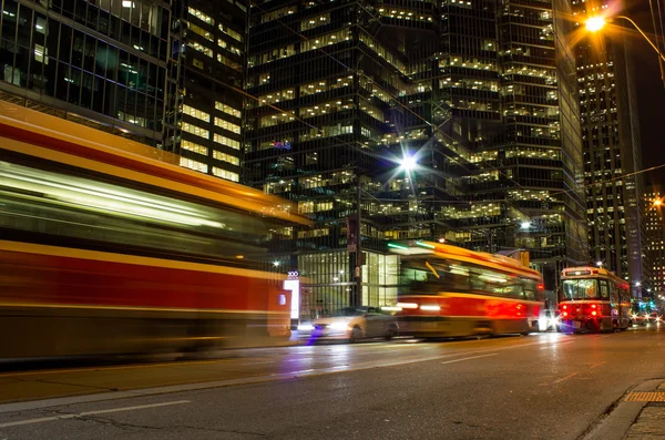 Street cars at night in Toronto