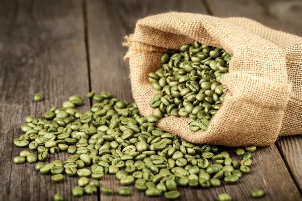 Green coffee beans in bag