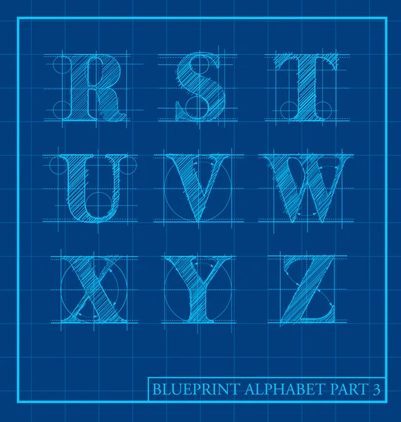 Blueprint style letter set alphabet