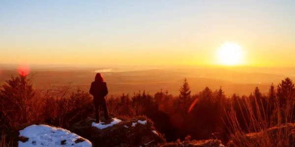 Winter Sunset: Early March Winter Landscape Picture in Bavaria, Germany