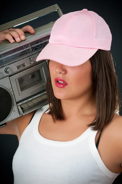 Woman with retro Boom Box