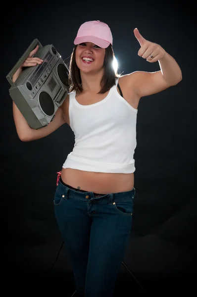 Woman with retro Boom Box