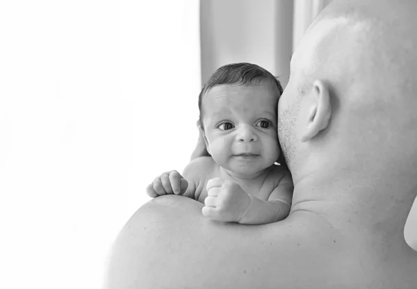Sweet Newborn Baby Boy Over The Shoulder Of His Father Stock Images Page Everypixel
