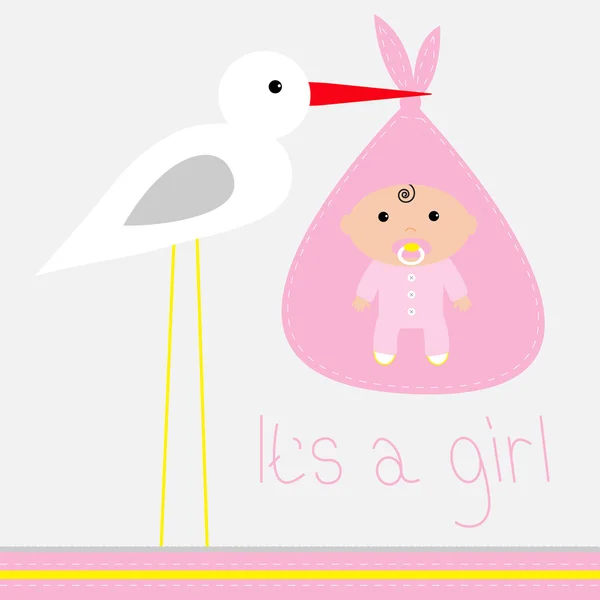 Baby shower card with stork. It is a girl.