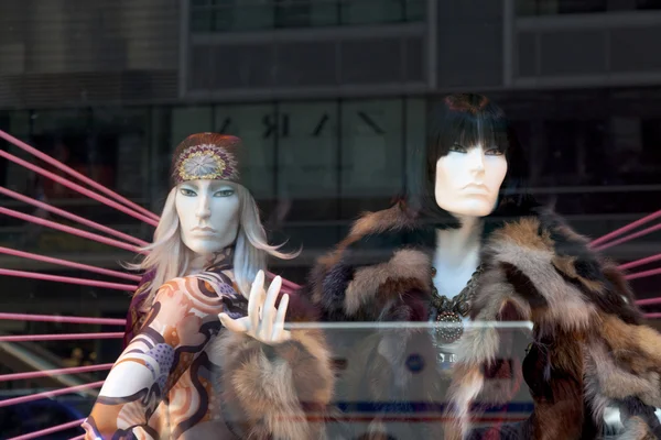 Mannequins wearing fur coats