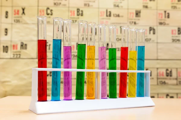 Chemistry test tubes with different colored liquids