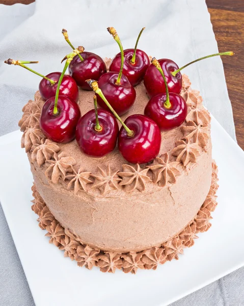 Fancy chocolate cake with cherries