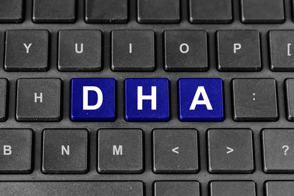 Docosahexaenoic acid or DHA word on keyboard