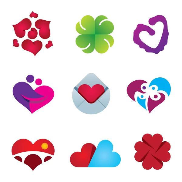 Beautiful feeling of love emotion heart design icon set